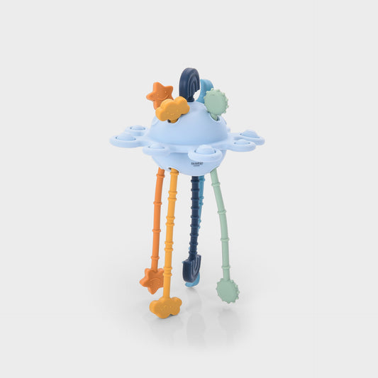 Colorful baby activity toy with star, cloud, and cactus shapes on flexible legs for sensory play